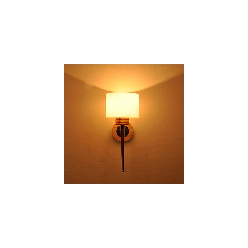 Lámpara de pared sencilla, lámpara de noche, lámpara de escritorio con pantalla de vidrio y madera maciza para dormitorio, tocador, sala de estar, habitación de bebé.
