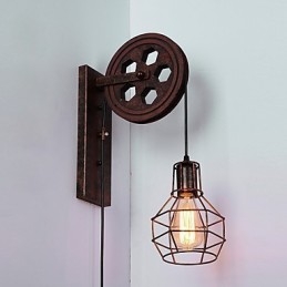 Lámpara de pared de hierro retro industrial con personalidad creativa y polea elevadora.