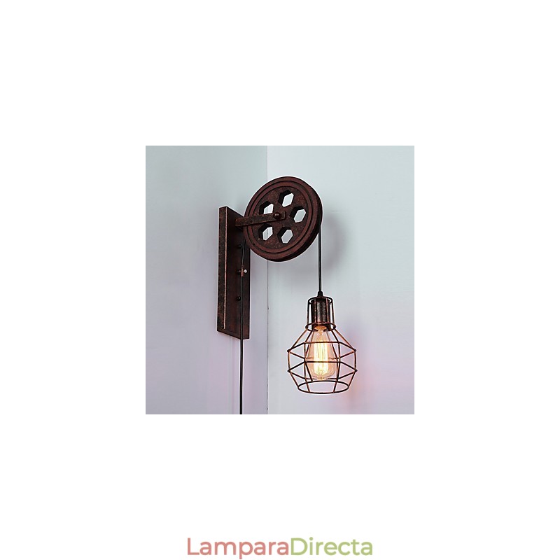 Lámpara de pared de hierro retro industrial con personalidad creativa y polea elevadora.