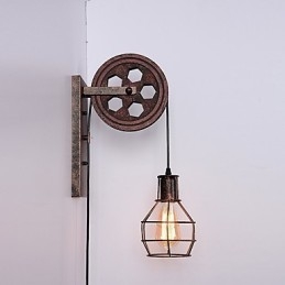 Lámpara de pared de hierro retro industrial con personalidad creativa y polea elevadora.