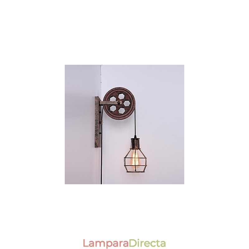 Lámpara de pared de hierro retro industrial con personalidad creativa y polea elevadora.
