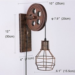 Lámpara de pared de hierro retro industrial con personalidad creativa y polea elevadora.