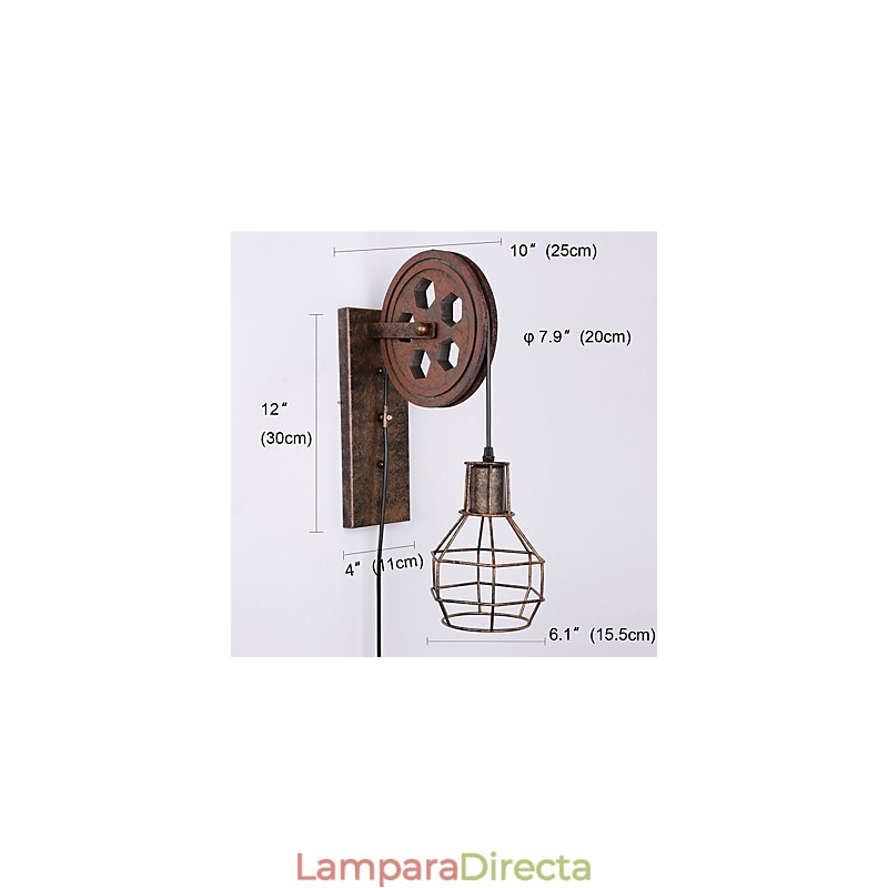 Lámpara de pared de hierro retro industrial con personalidad creativa y polea elevadora.