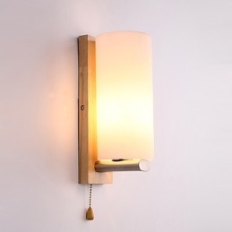 Aplique de pared con luz ambiental de estilo mini, novedoso, con protección para los ojos, de madera de troncos, para dormitorio y mesita de noche.