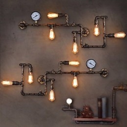 Lámparas de pared industriales tipo loft, apliques de pared Edison antiguos con bombillas, lámpara de pared de tubo vintage para iluminación de sala de estar.