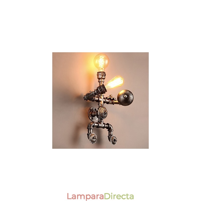 Lámparas de pared con diseño de tubería de agua para loft, estilo industrial retro, diseño de robot creativo, de metal, para restaurantes, cafeterías, bares, mesas de bar, apliques de pared