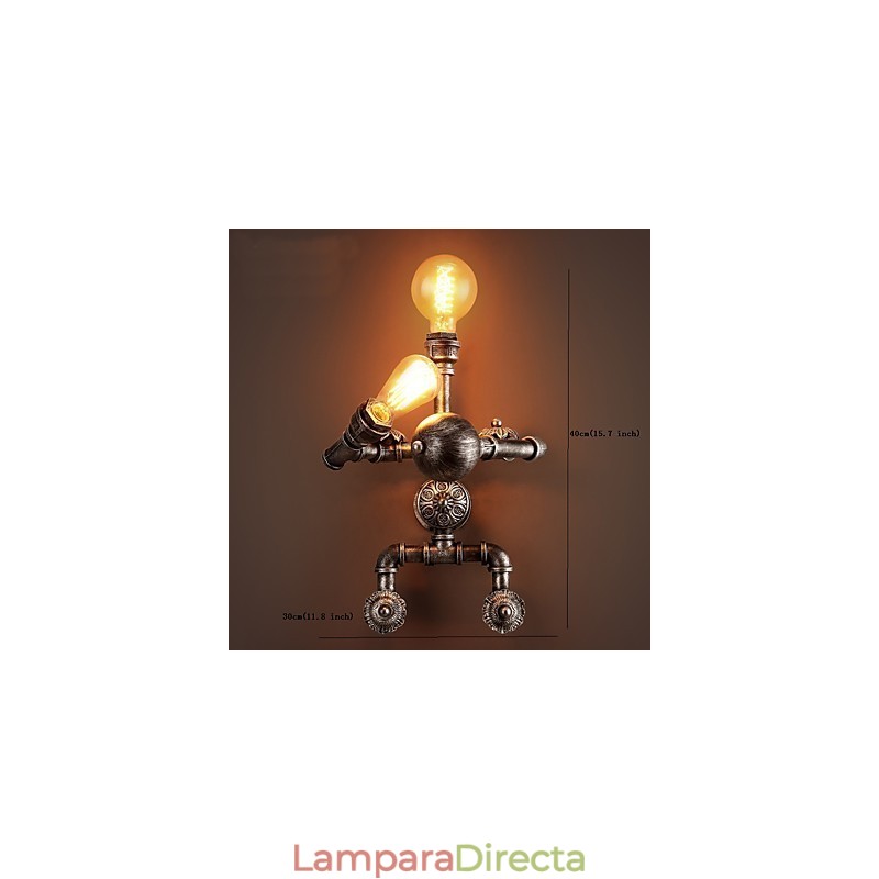 Lámparas de pared con diseño de tubería de agua para loft, estilo industrial retro, diseño de robot creativo, de metal, para restaurantes, cafeterías, bares, mesas de bar, apliques de pared