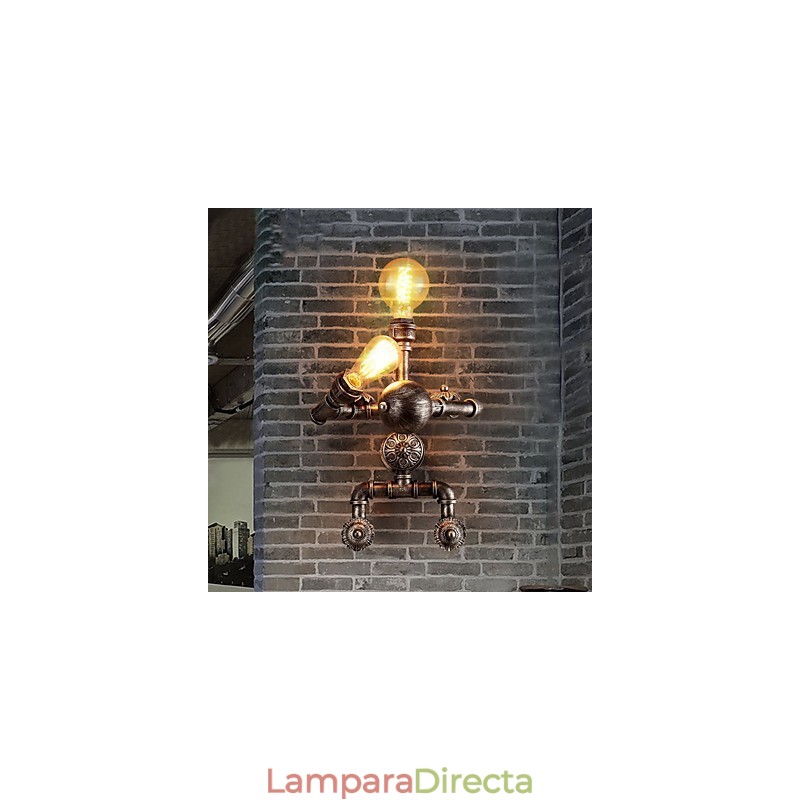Lámparas de pared con diseño de tubería de agua para loft, estilo industrial retro, diseño de robot creativo, de metal, para restaurantes, cafeterías, bares, mesas de bar, apliques de pared