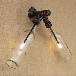 Lámpara de pared estilo retro americano con diseño de pueblo creativo, estilo eólico, con botella de agua, color azul transparente.
