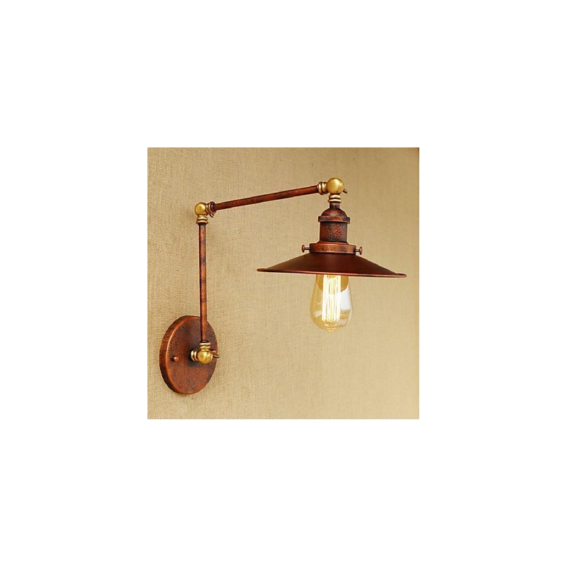 Aplique de pared plegable retráctil nostálgico industrial retro de brazo largo con aspecto oxidado.