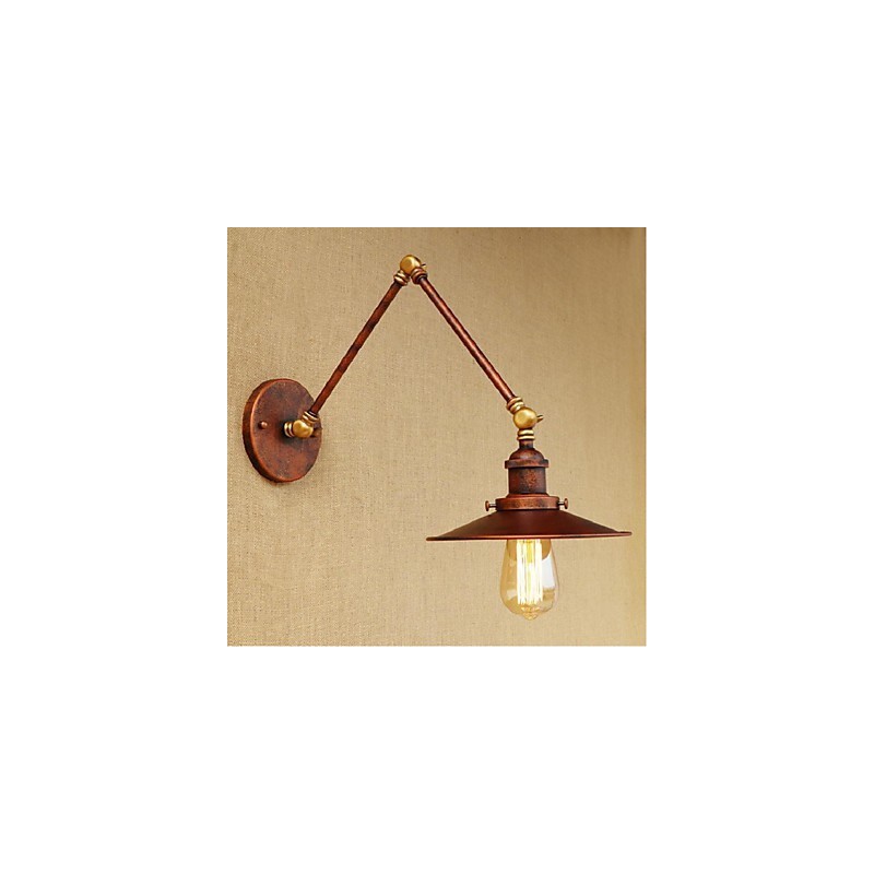 Aplique de pared plegable retráctil nostálgico industrial retro de brazo largo con aspecto oxidado.