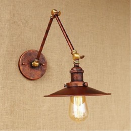 Aplique de pared plegable retráctil nostálgico industrial retro de brazo largo con aspecto oxidado.