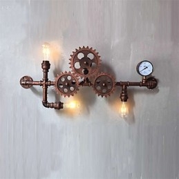 Lámparas de pared de tubo industriales vintage con forma de engranaje de madera, luces giratorias creativas, iluminación decorativa para restaurantes, cafeterías y bares.