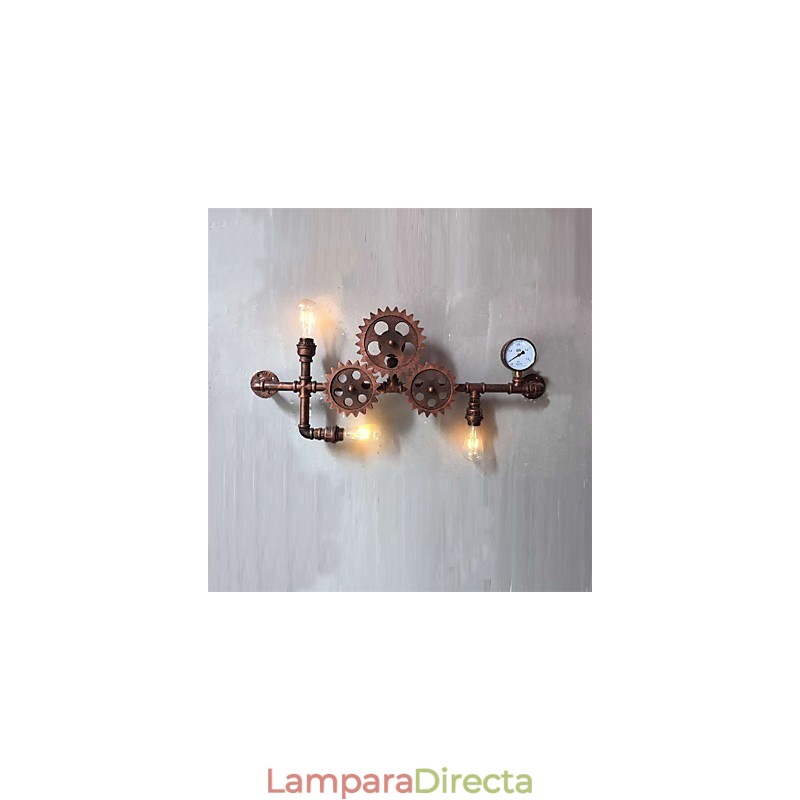 Lámparas de pared de tubo industriales vintage con forma de engranaje de madera, luces giratorias creativas, iluminación decorativa para restaurantes, cafeterías y bares.