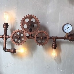 Lámparas de pared de tubo industriales vintage con forma de engranaje de madera, luces giratorias creativas, iluminación decorativa para restaurantes, cafeterías y bares.