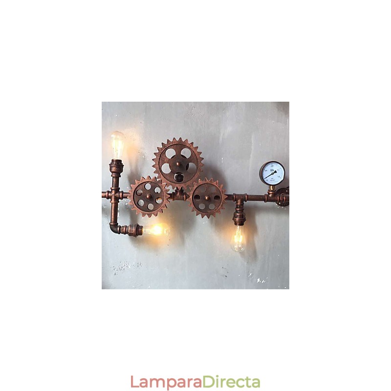 Lámparas de pared de tubo industriales vintage con forma de engranaje de madera, luces giratorias creativas, iluminación decorativa para restaurantes, cafeterías y bares.
