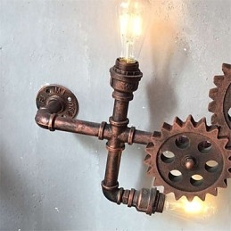 Lámparas de pared de tubo industriales vintage con forma de engranaje de madera, luces giratorias creativas, iluminación decorativa para restaurantes, cafeterías y bares.