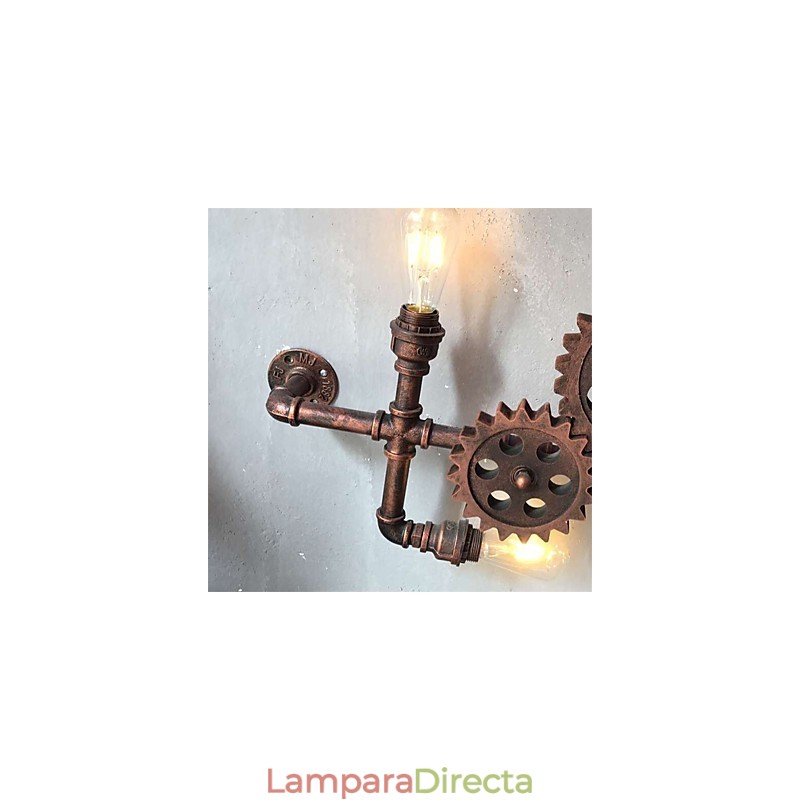 Lámparas de pared de tubo industriales vintage con forma de engranaje de madera, luces giratorias creativas, iluminación decorativa para restaurantes, cafeterías y bares.