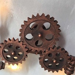 Lámparas de pared de tubo industriales vintage con forma de engranaje de madera, luces giratorias creativas, iluminación decorativa para restaurantes, cafeterías y bares.