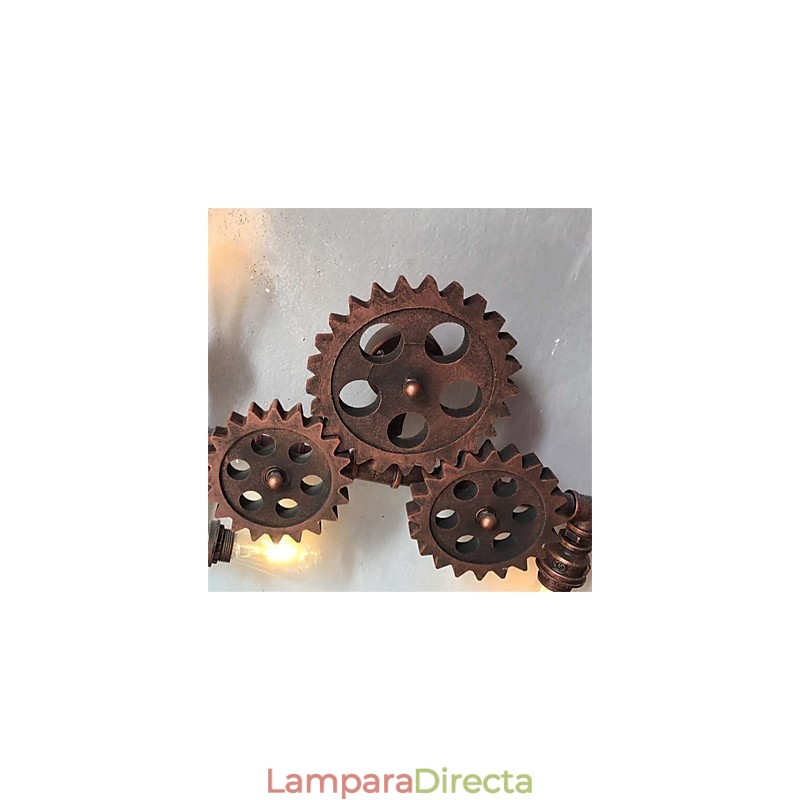 Lámparas de pared de tubo industriales vintage con forma de engranaje de madera, luces giratorias creativas, iluminación decorativa para restaurantes, cafeterías y bares.