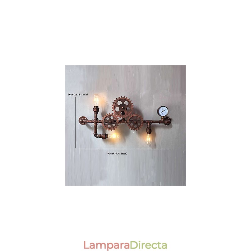 Lámparas de pared de tubo industriales vintage con forma de engranaje de madera, luces giratorias creativas, iluminación decorativa para restaurantes, cafeterías y bares.