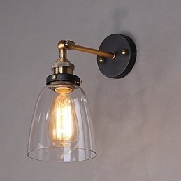 Aplique de pared industrial Edison Simplicity de vidrio con base de metal para comedor, sala de estudio, oficina, pasillo, luz de pared
