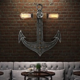 Lámparas de pared industriales vintage con forma de ancla de barco de madera, iluminación creativa para decoración de restaurantes, cafeterías y bares.