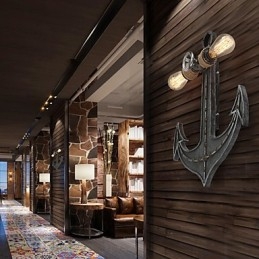 Lámparas de pared industriales vintage con forma de ancla de barco de madera, iluminación creativa para decoración de restaurantes, cafeterías y bares.