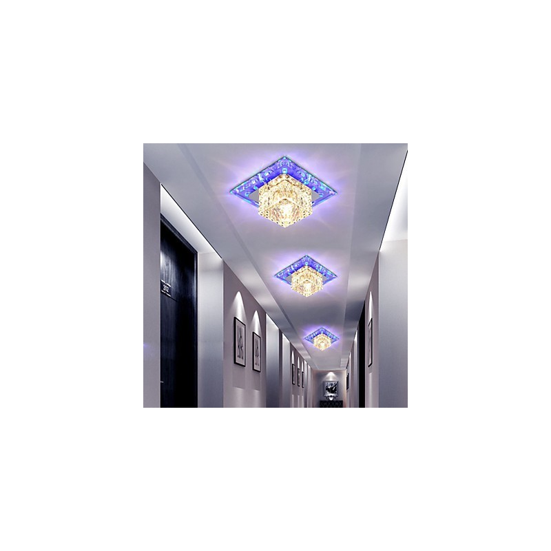 Mini lámpara de techo de cristal, foco de 3 W, lámpara creativa, tubo de luz, luz de cúpula cuadrada de colores.