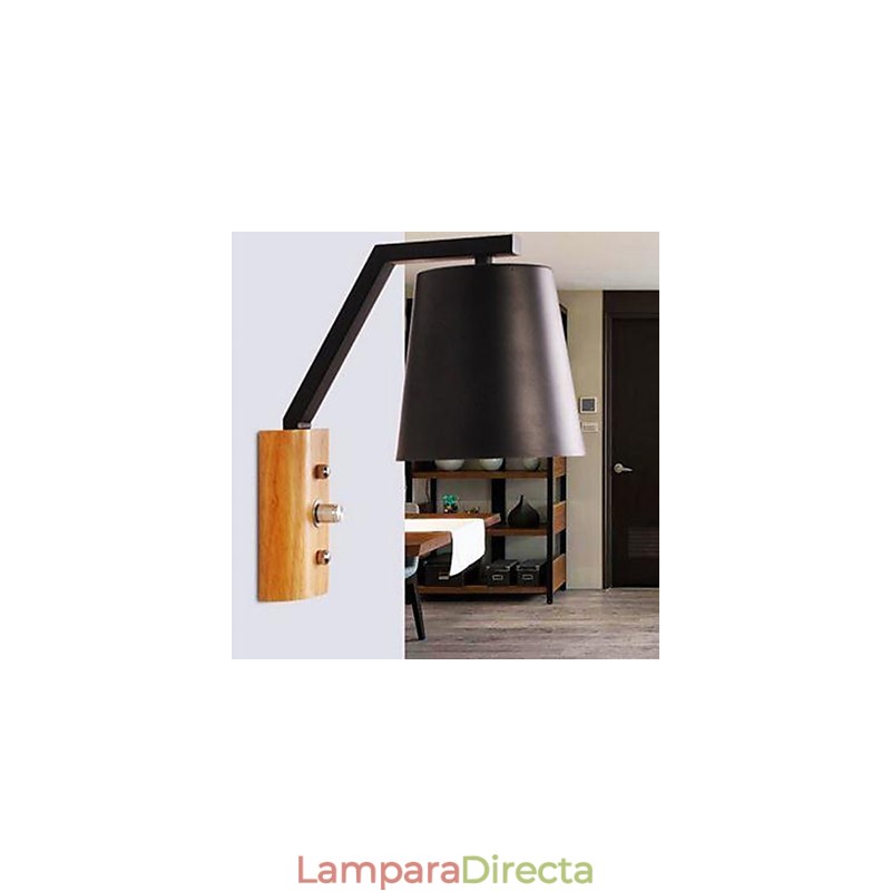 Lámpara de cama de hierro y madera cálida con personalidad creativa y interruptor para estudio en pasillo nórdico