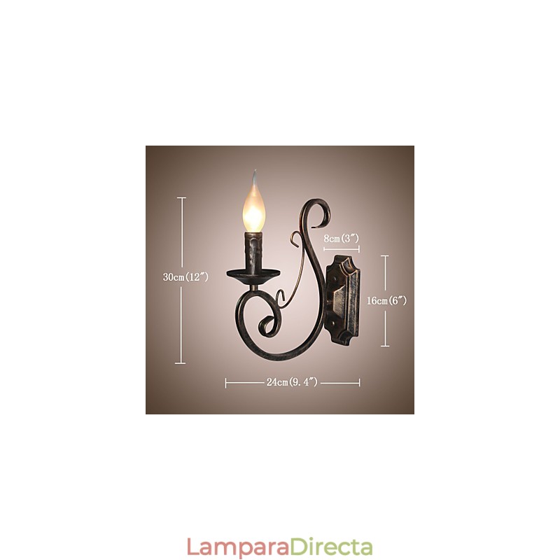 Mini lámpara de pared retro para pasillo, de metal, con forma de vela.