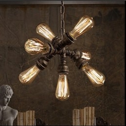 Lámpara colgante de 7 luces estilo retro con diseño de tubería de agua industrial americana