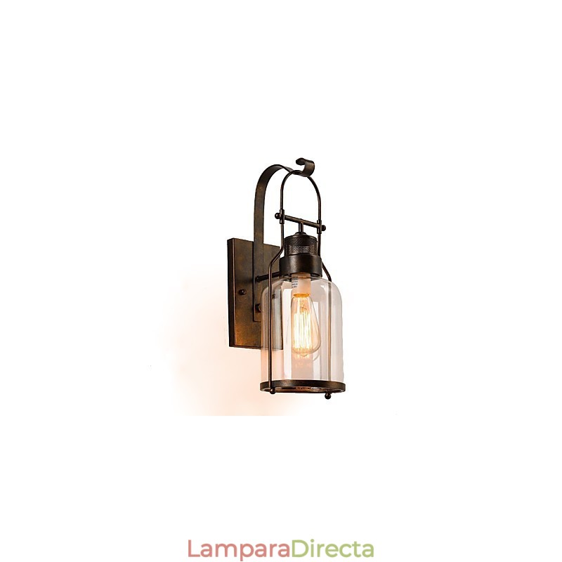 Aplique de pared estilo loft industrial retro de una luz con cristal transparente