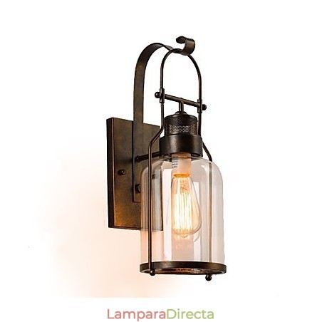 Aplique de pared estilo loft industrial retro de una luz con cristal transparente Aplique de pared estilo loft industrial retro de una luz con cristal transparente