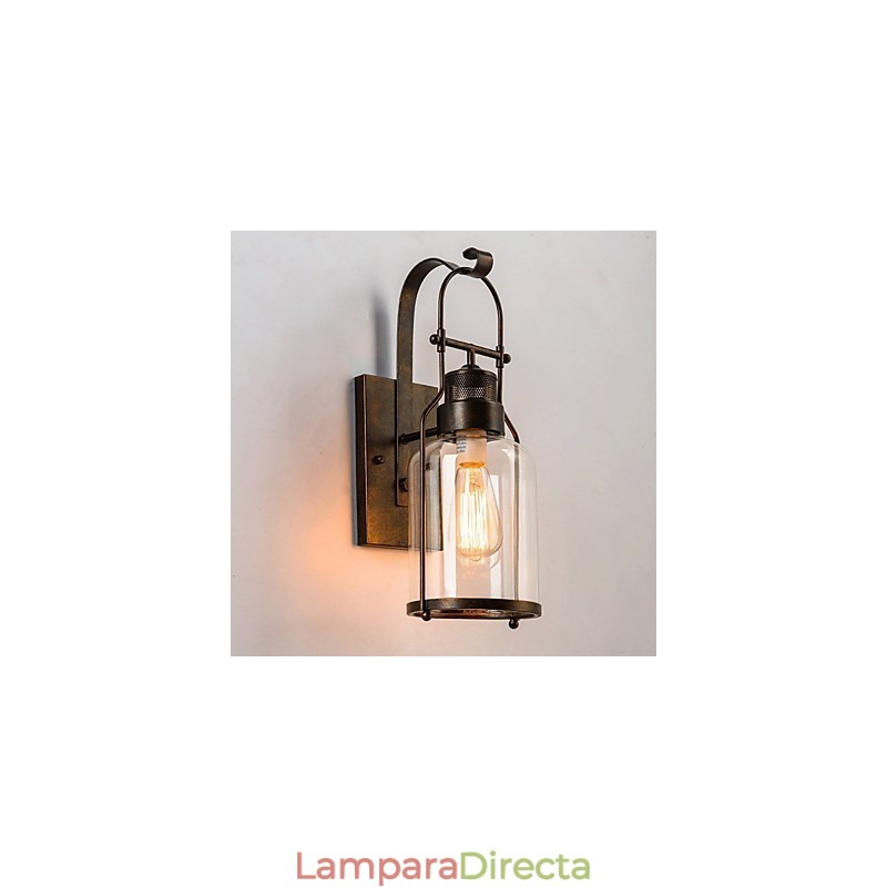 Aplique de pared estilo loft industrial retro de una luz con cristal transparente