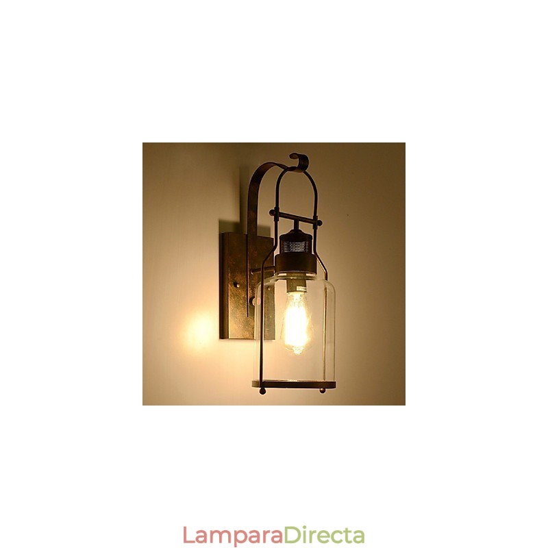 Aplique de pared estilo loft industrial retro de una luz con cristal transparente