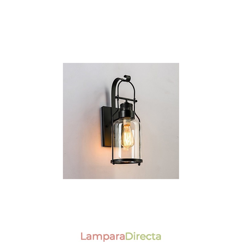 Aplique de pared estilo loft industrial retro de una luz con cristal transparente
