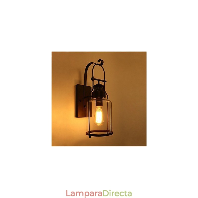 Aplique de pared estilo loft industrial retro de una luz con cristal transparente