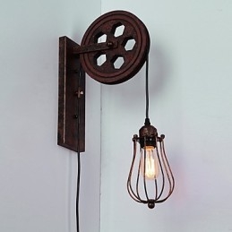 Lámpara de pared de hierro retro industrial con personalidad creativa y polea elevadora.