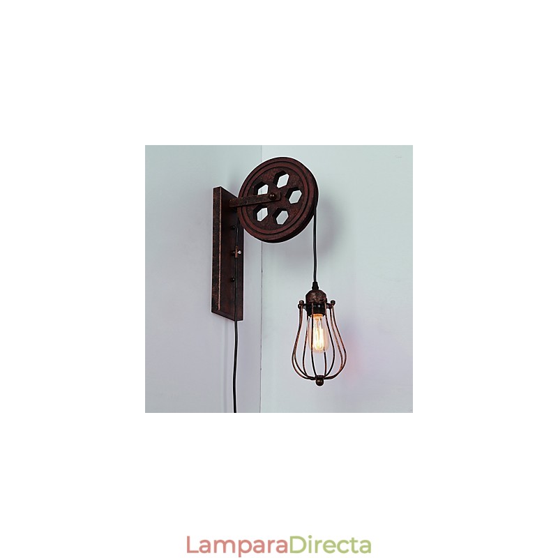Lámpara de pared de hierro retro industrial con personalidad creativa y polea elevadora.