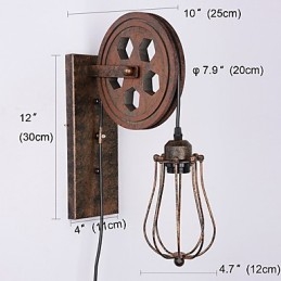 Lámpara de pared de hierro retro industrial con personalidad creativa y polea elevadora.