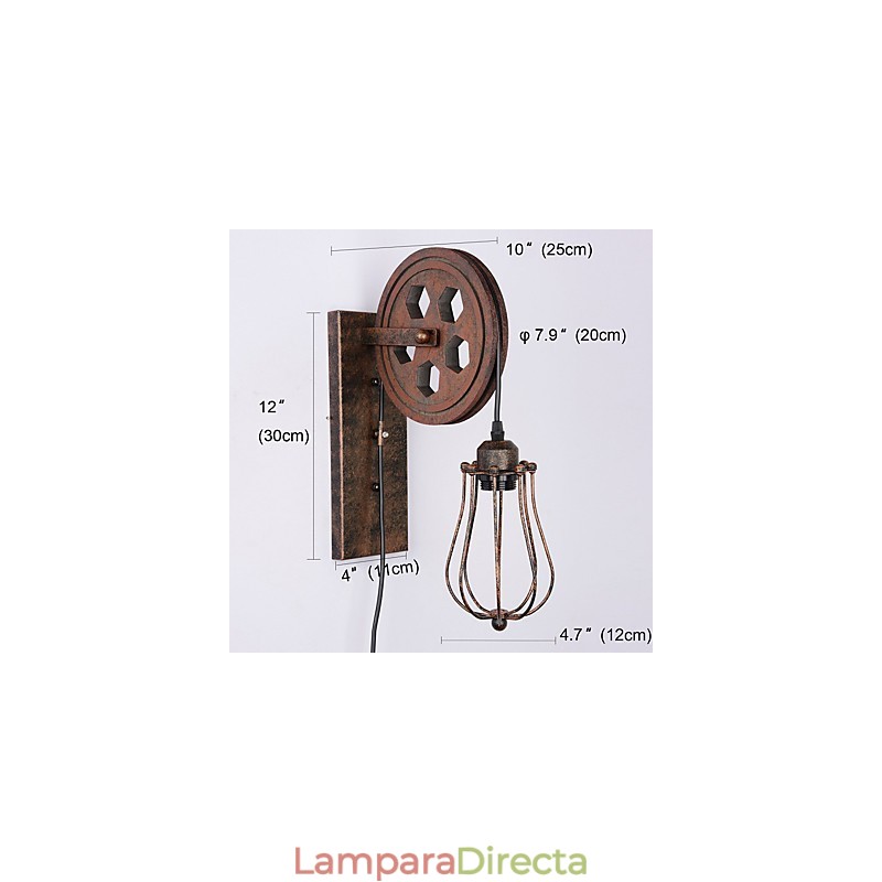 Lámpara de pared de hierro retro industrial con personalidad creativa y polea elevadora.