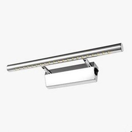 Aplique de pared de acero inoxidable con iluminación ambiental para baño.