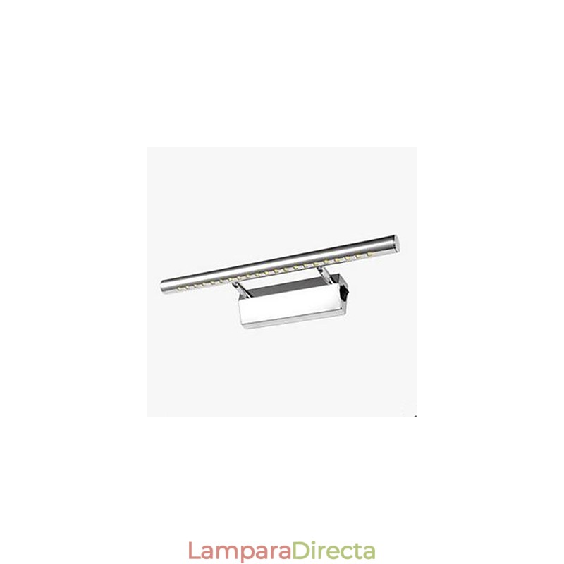 Aplique de pared de acero inoxidable con iluminación ambiental para baño.