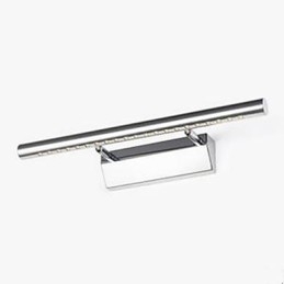 Aplique de pared de acero inoxidable con iluminación ambiental para baño.