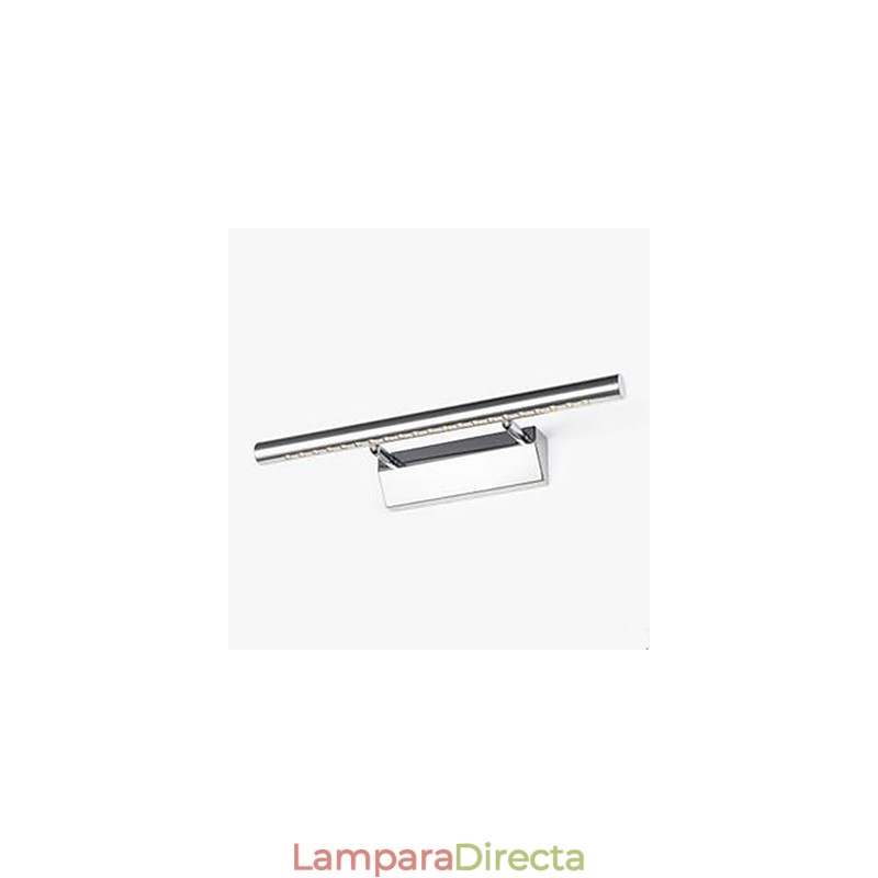 Aplique de pared de acero inoxidable con iluminación ambiental para baño.
