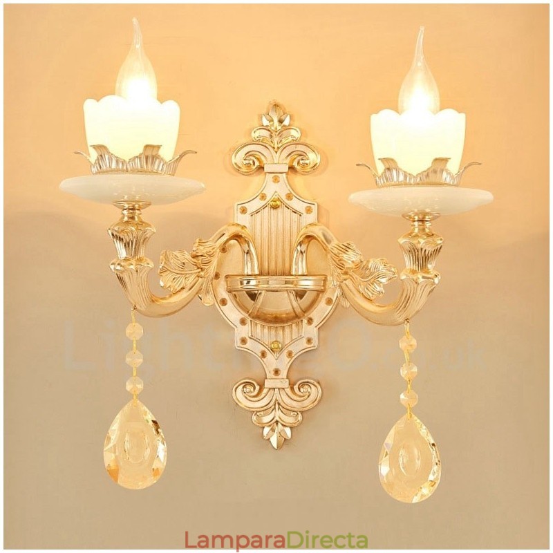 Apliques de pared de metal para interiores, de 2 luces, clásicos, tradicionales, para sala de estar, comedor y dormitorio.