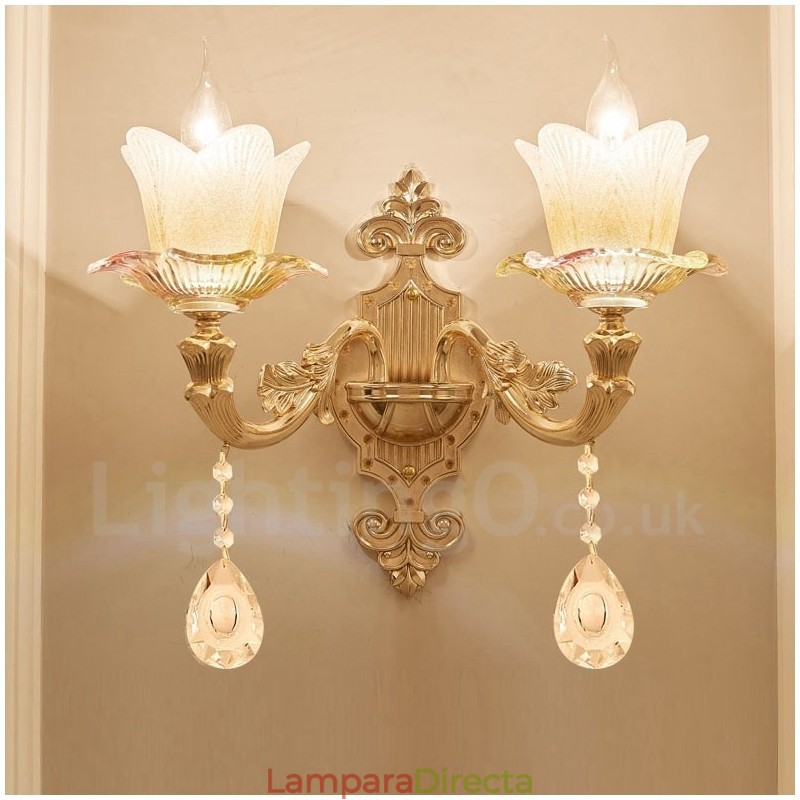 Apliques de pared de metal para interiores, de 2 luces, clásicos, tradicionales, para sala de estar, comedor y dormitorio.