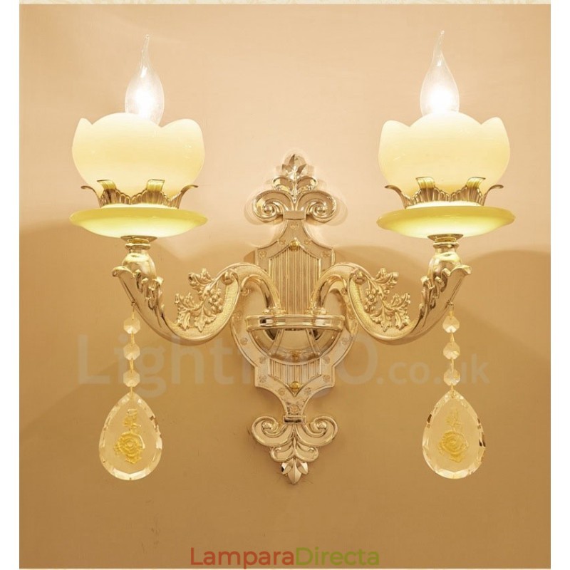 Apliques de pared de metal para interiores, de 2 luces, clásicos, tradicionales, para sala de estar, comedor y dormitorio.