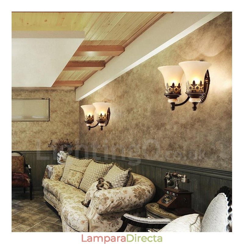 Apliques de pared de metal para interiores, de 2 luces, clásicos, tradicionales, para sala de estar, comedor y dormitorio.